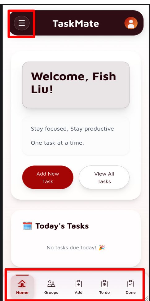 Home dashboard screen
